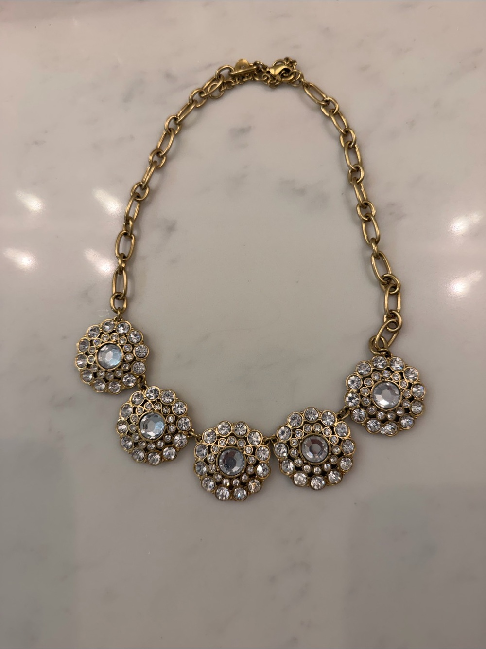 J. Crew Gold-Tone Crystal Floral Cluster Necklace - Clear Crystals